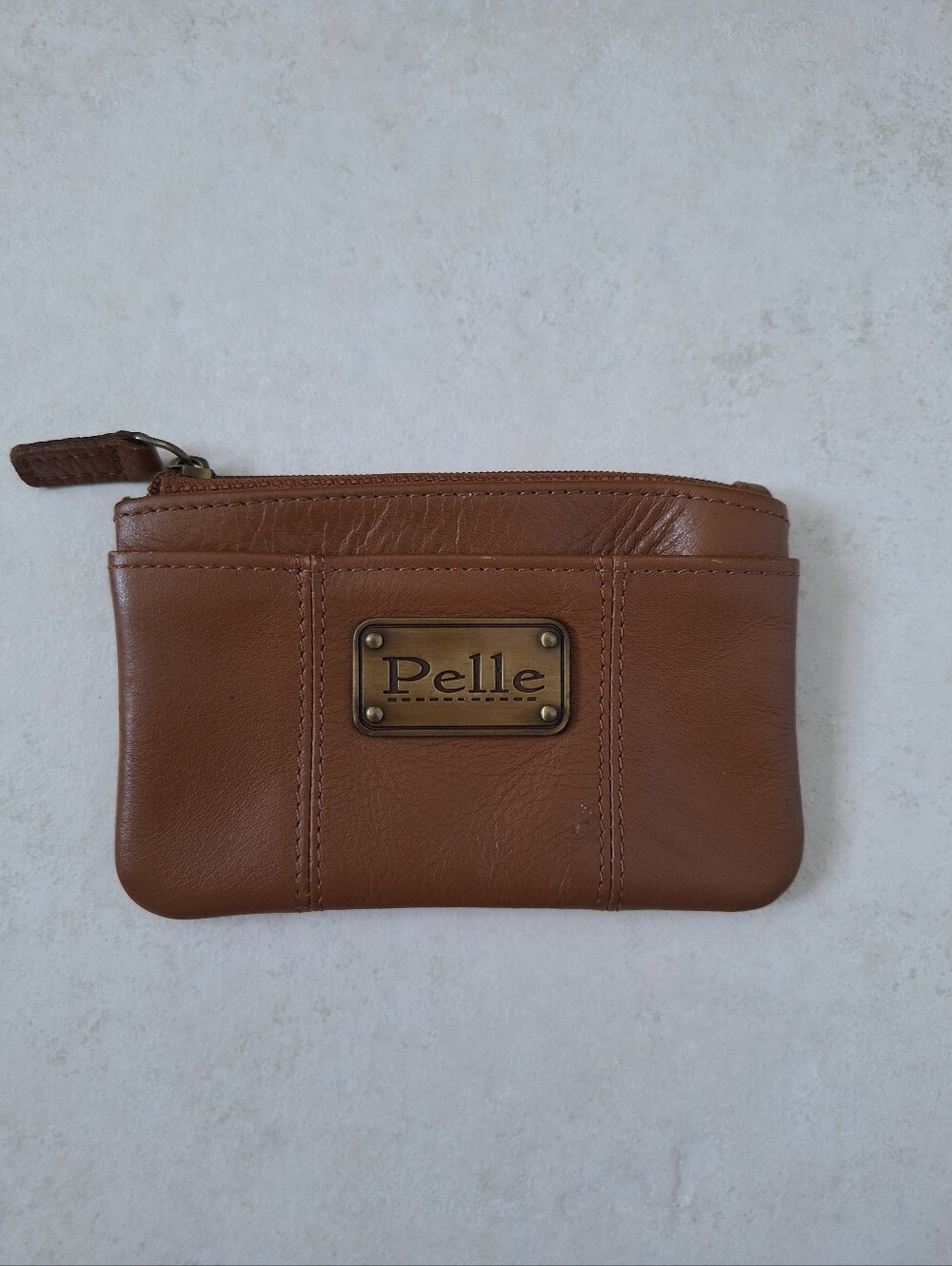 Vintage Pelle Studio Brown Faux Leather Zippered Coin Purse Pouch Wallet
